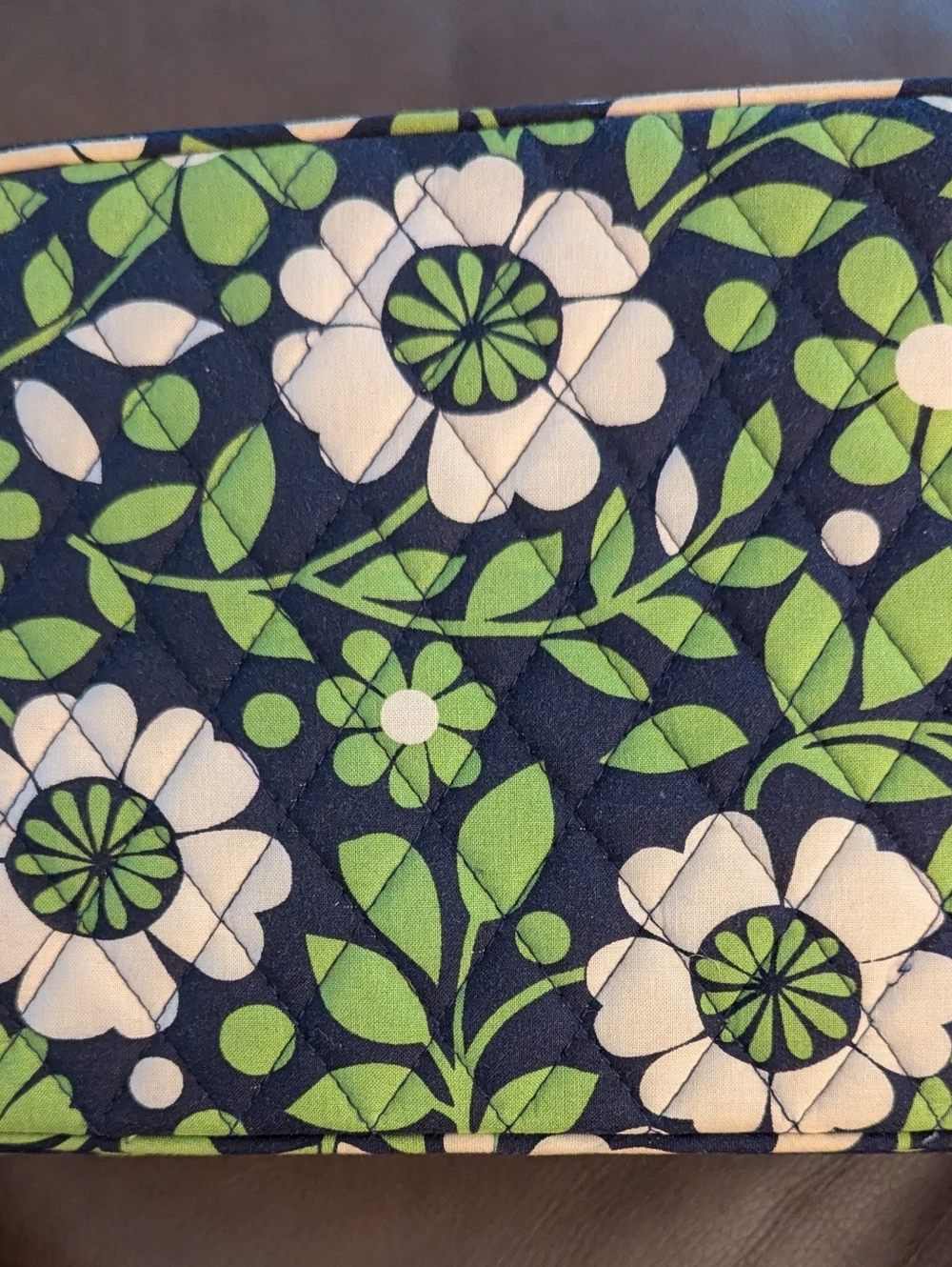 Vera Bradley Quilted Floral Makeup Caset in Navy, White & Lime Green